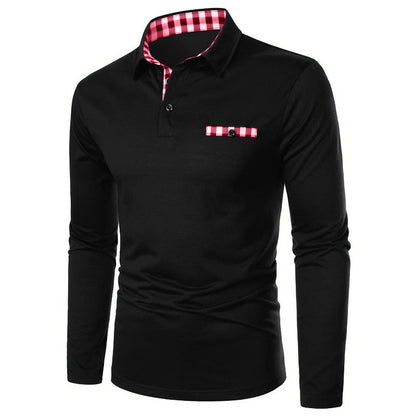 Herren Polohemd Langarm Modern Karostreifen Elegante Optik