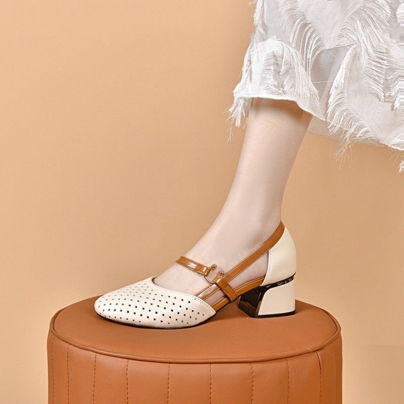 Damen Pumps Blockabsatz Perforiert Elegante Schuhe