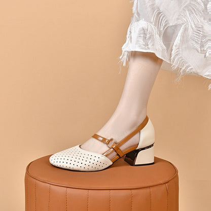 Damen Pumps Blockabsatz Perforiert Elegante Schuhe