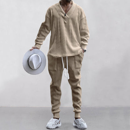 Herren Strickanzug V-Ausschnitt Kordelzug Modern Sportlich