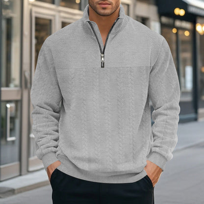 Herren Strickpullover Modern mit Reißverschluss Grau