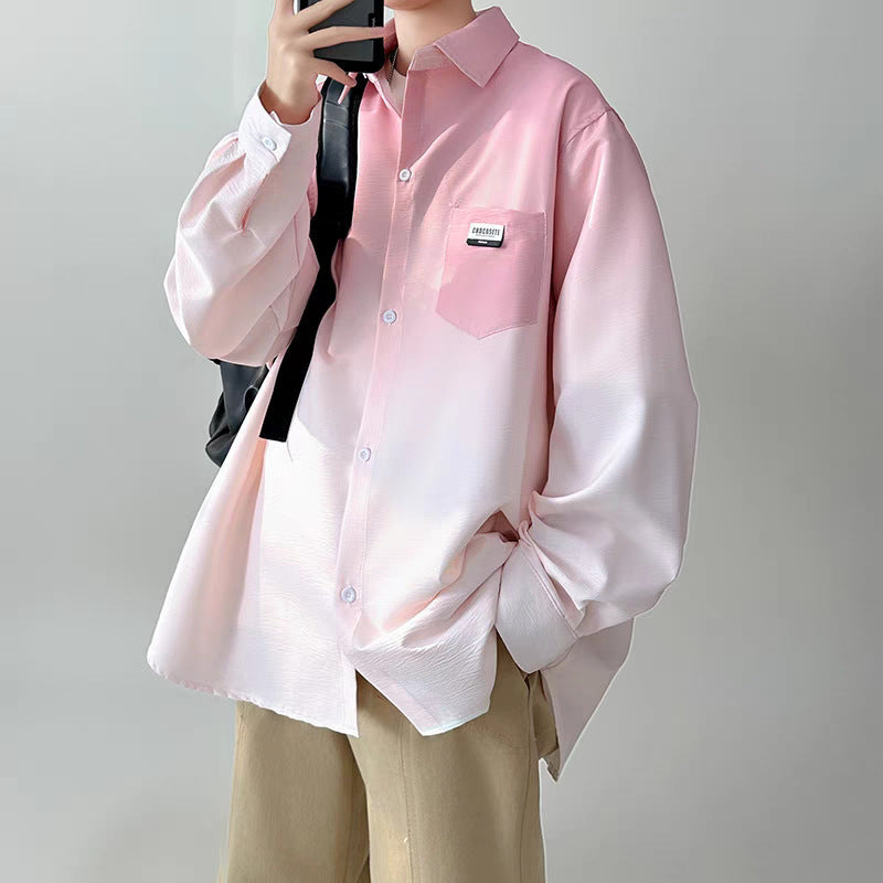Herren Hemdjacke Modern Farbverlauf Brusttasche Praktisch