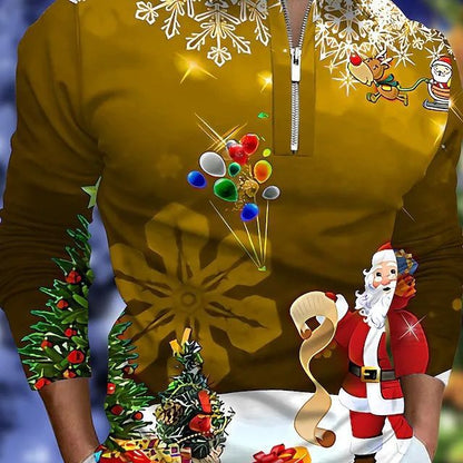 Weihnachtspullover Langarm Herren Festlich Rot Glanzstoff