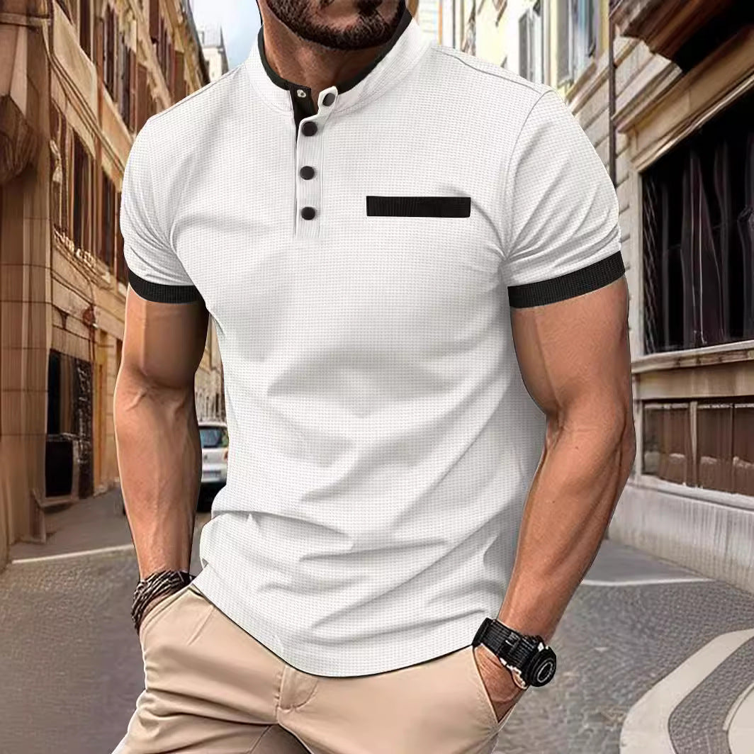 Herren Poloshirt Modern Stehkragen Kontrastdetails Slimfit