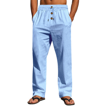 Herren Leicht Leinenhose Bequem Elastisch Mit Taschen