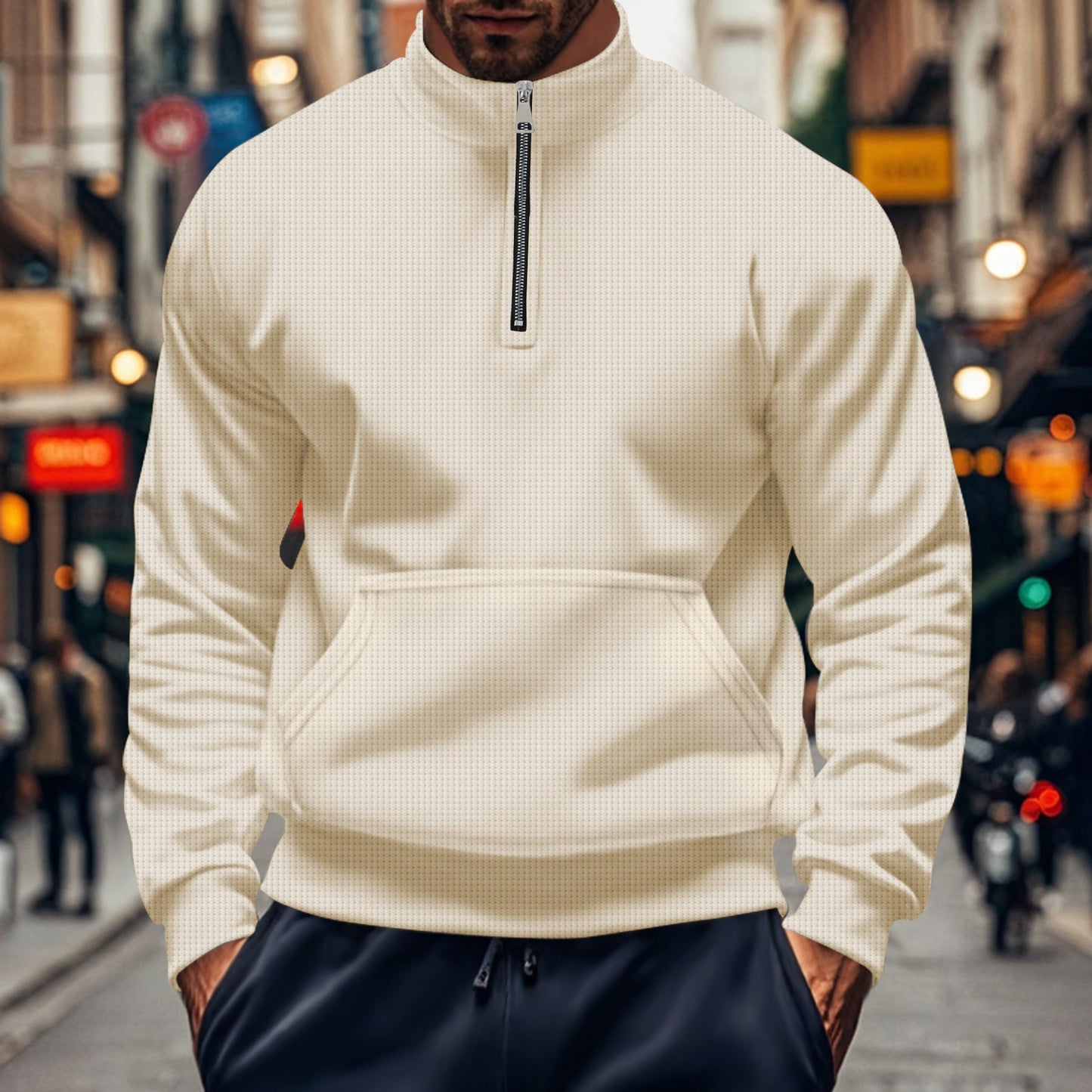 Herren Fleece-Pullover Reißverschluss Taschen Modern - BerlinGlamour