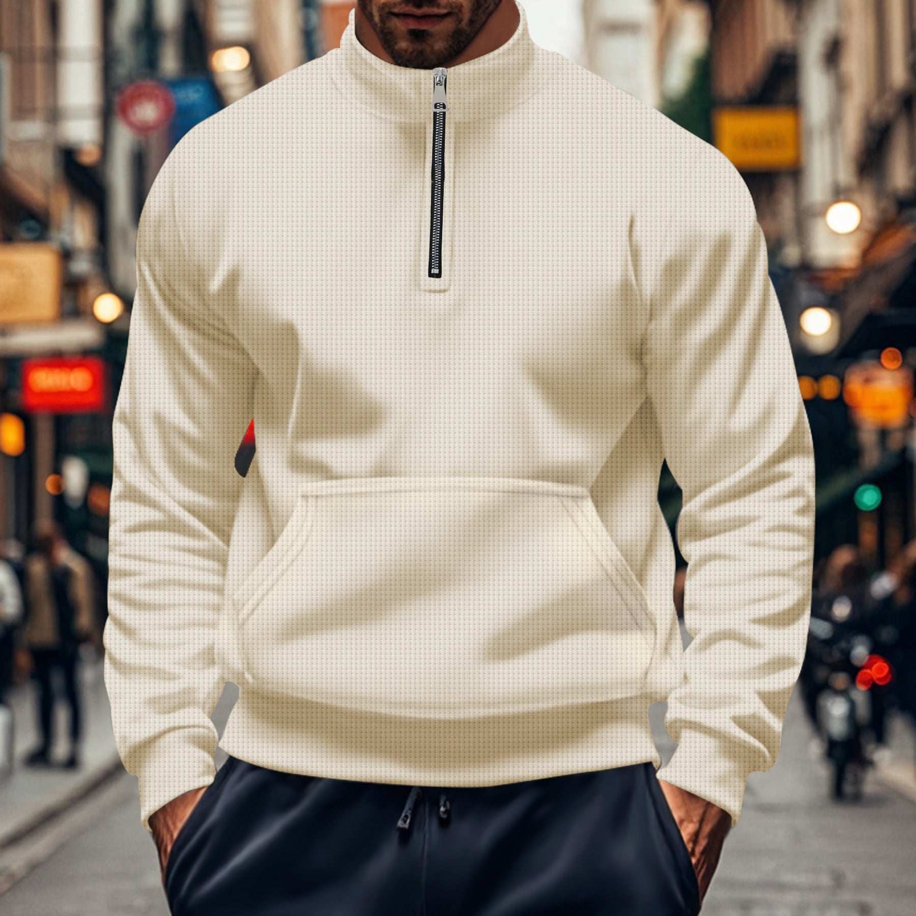 Herren Fleece-Pullover Reißverschluss Taschen Modern - BerlinGlamour