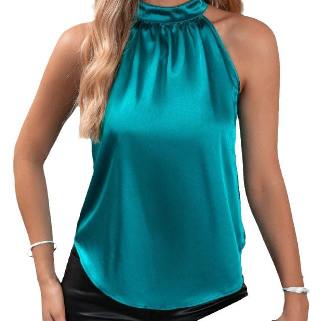 Elegantes Damen-Top mit hoher Kragen Satin-Finish Modern - BerlinGlamour