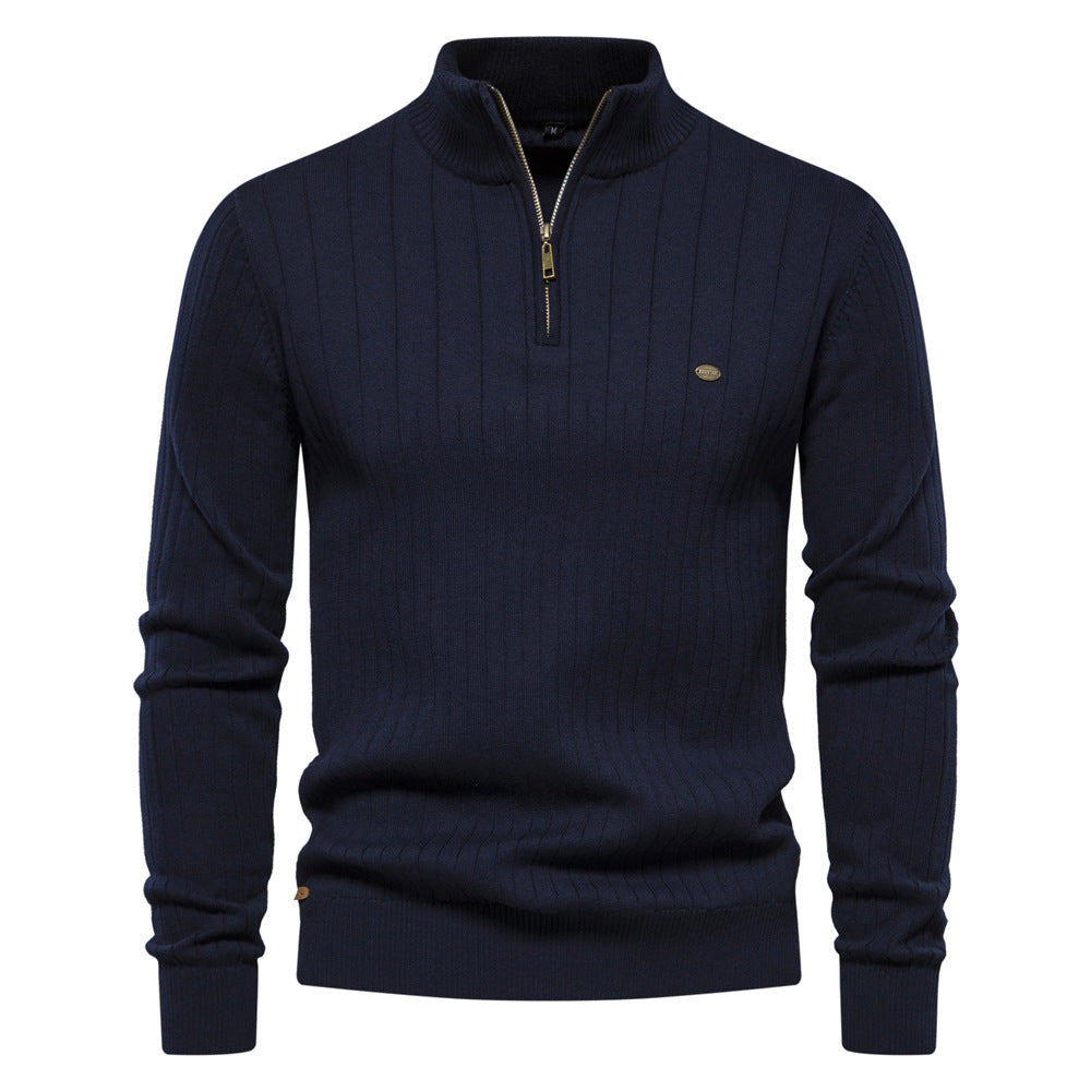 Herren Pullover Halbzipper Rippmuster Elegent Modern