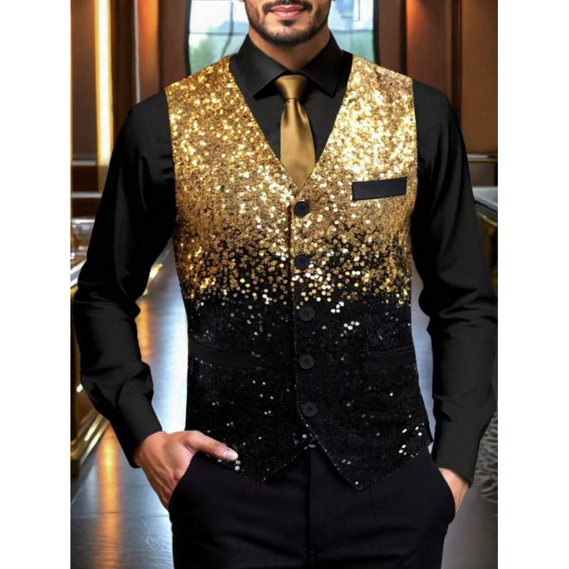 Herren Smokings Weste Glitzer Pailletten Luxus Design