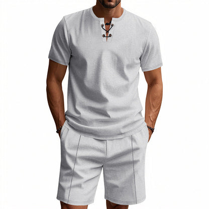 Herren Henley-Shirt Set Kurzarm atmungsaktiv Modisch