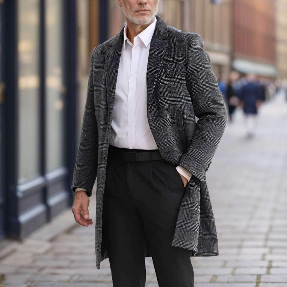 Herren Wollmantel Modern Karo Design Elegantes Winterkleid