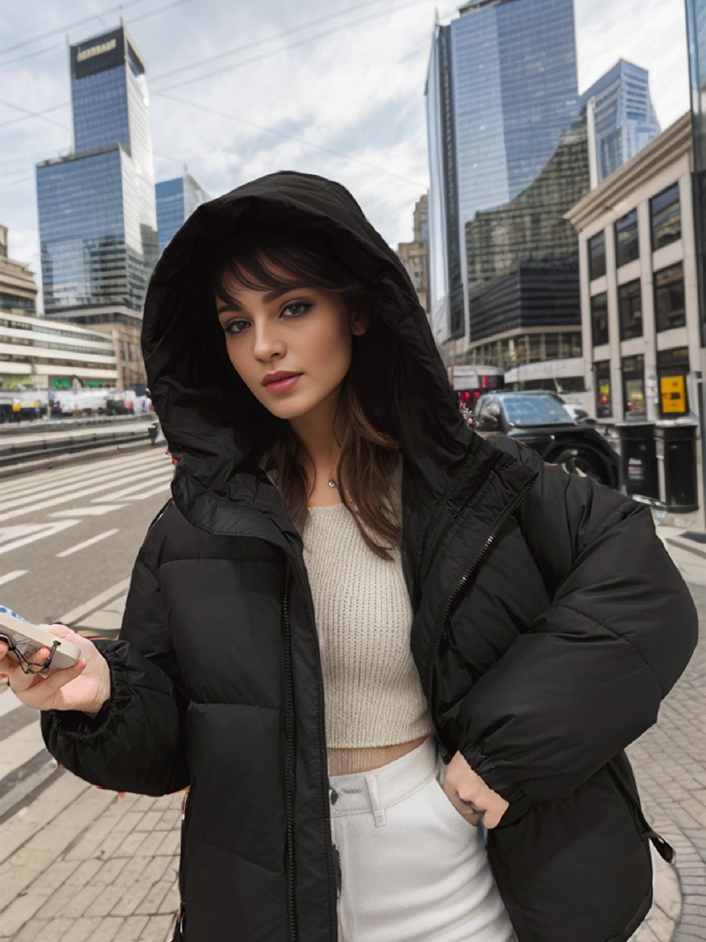 Damen Übergangsjacke Voluminös Steppnaht Taschen Modisch