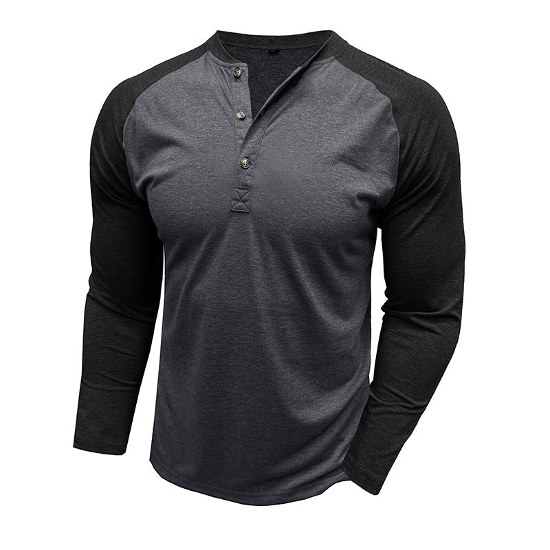 Herren Langarm-Shirt Modern mit Kontrastärmeln und Knöpfen