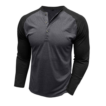 Herren Langarm-Shirt Modern mit Kontrastärmeln und Knöpfen