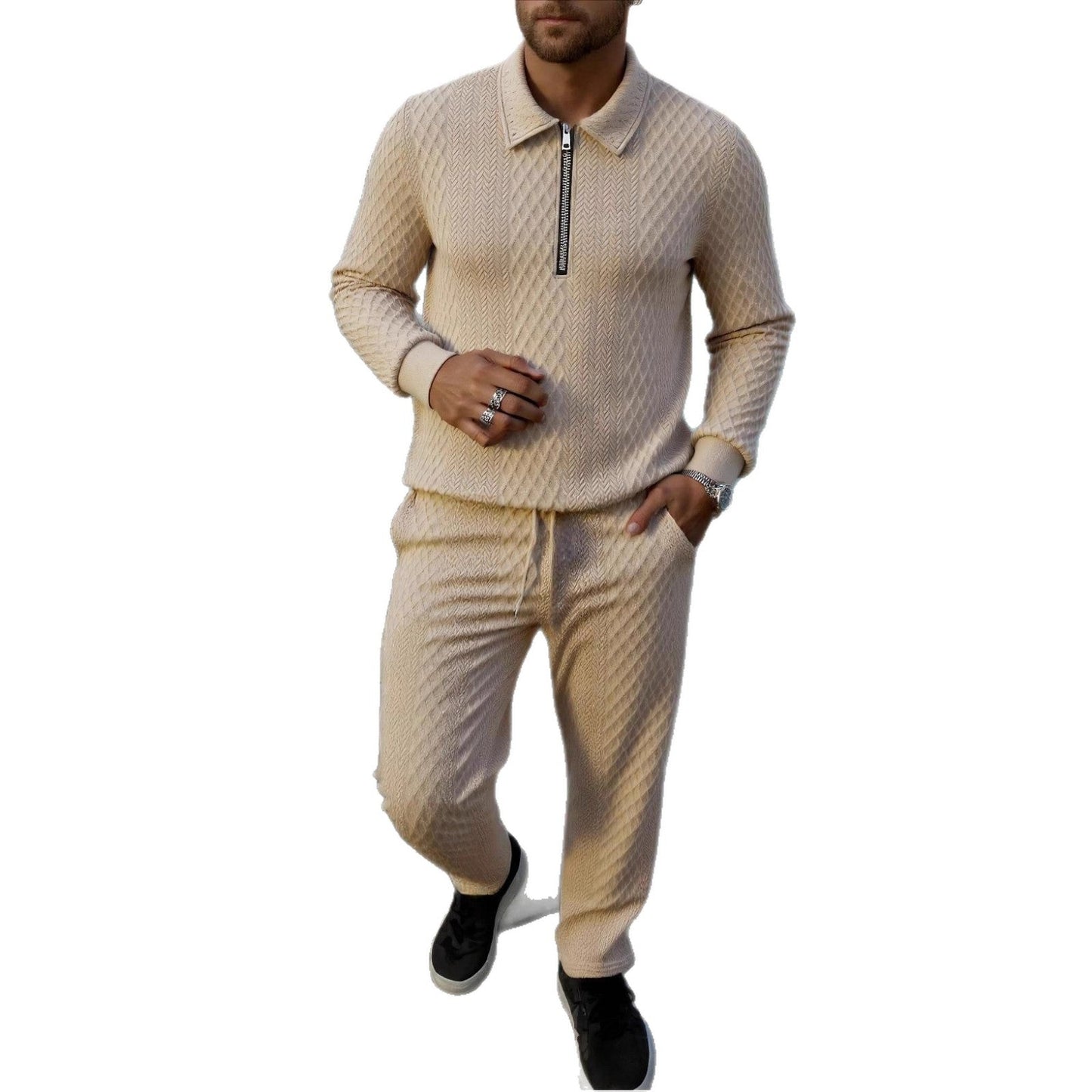Herren Strickanzug Atmungsaktiv Elegante Optik Stehkragen