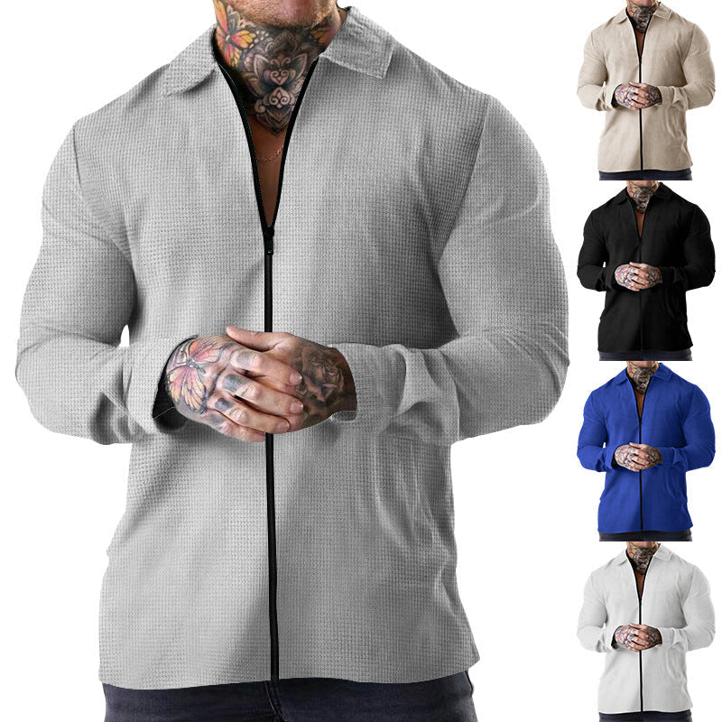 Herren Langarmshirt Reißverschluss Struktur Optik Modern