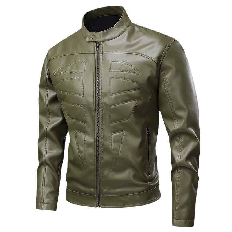 Lederjacke Herren Stehkragen Biker Style Schwarz