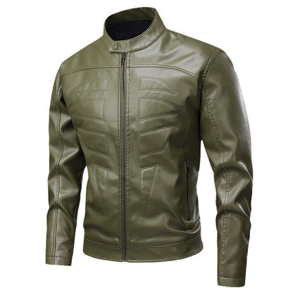 Lederjacke Herren Stehkragen Biker Style Schwarz
