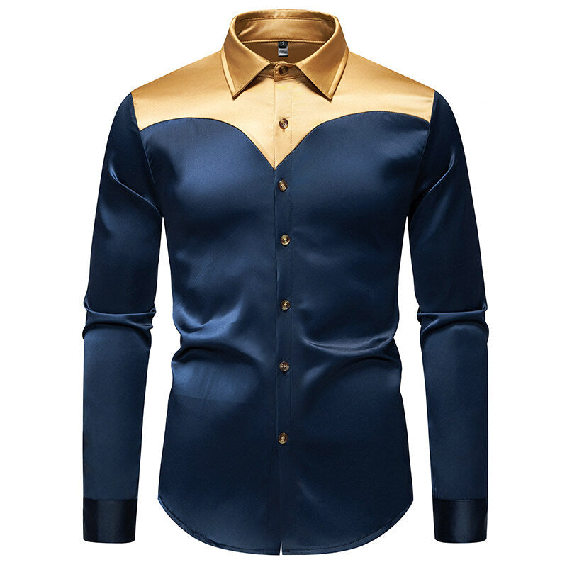 Elegantes Langarmhemd Herren Glänzender Kragen Modern