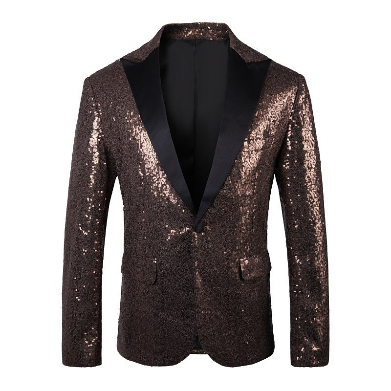 Herren Blazer Glänzend Pailletten Abendjacke Glamour