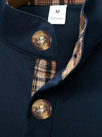 Herren Poloshirt Langarm Karomuster Modern