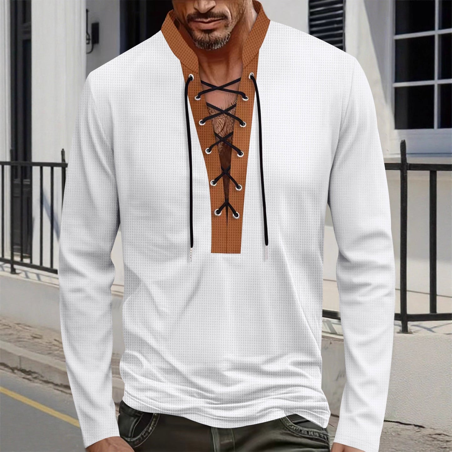 Herren Langarmshirt Modern Schnürverschluss Trendy