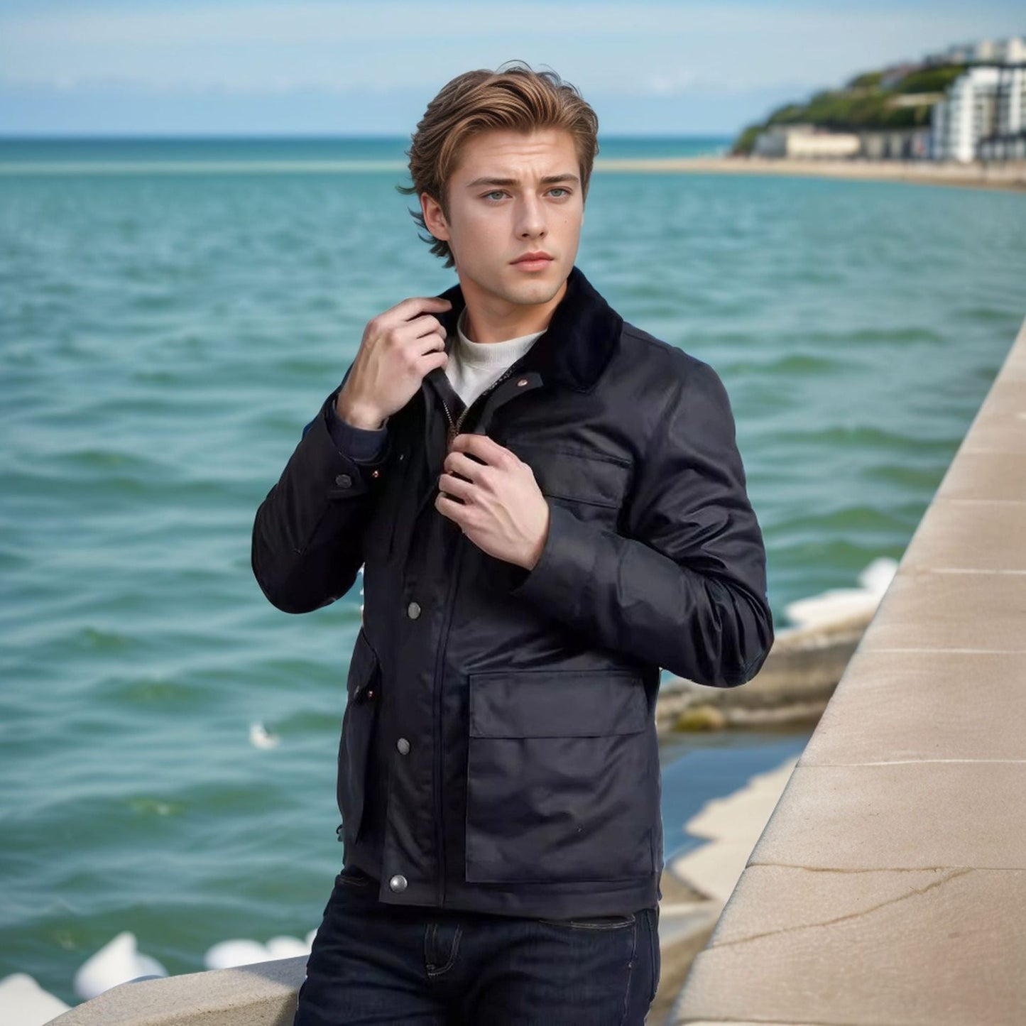 Herren Wattierte Jacke Wasserabweisend mit Stehkragen und XXL-Taschen