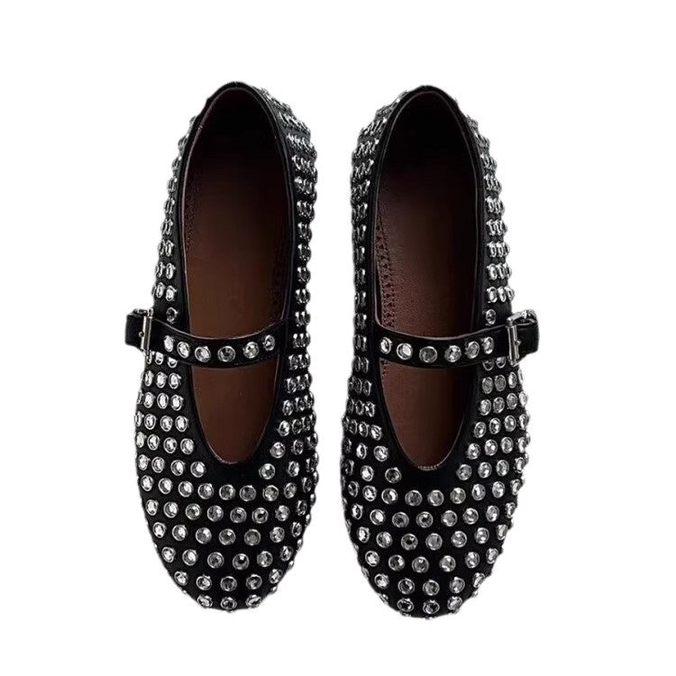 Damen Ballerinas Schuhe mit Strass Applikationen Glitzer