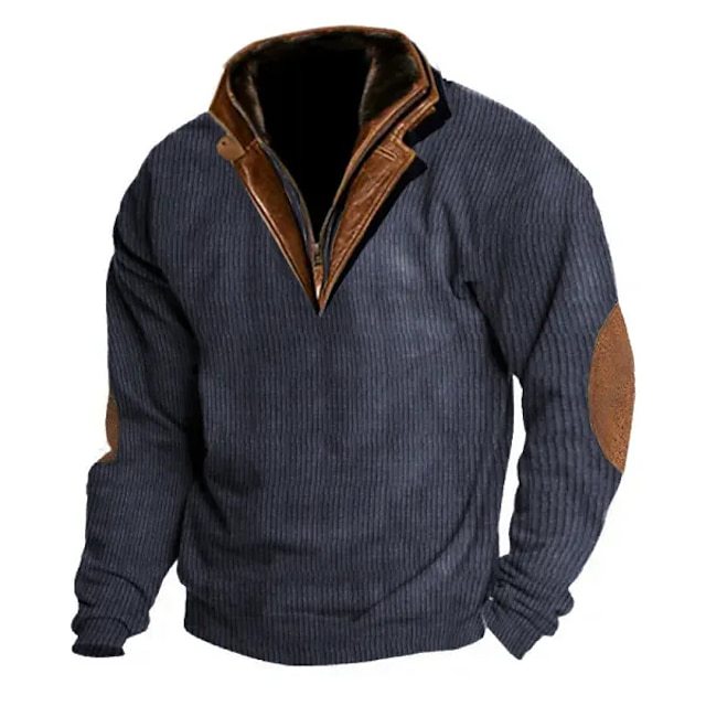 Herren Strickpullover Leder Details Hochkragen Modern