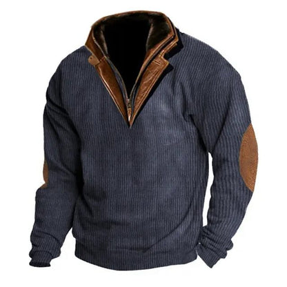 Herren Strickpullover Leder Details Hochkragen Modern