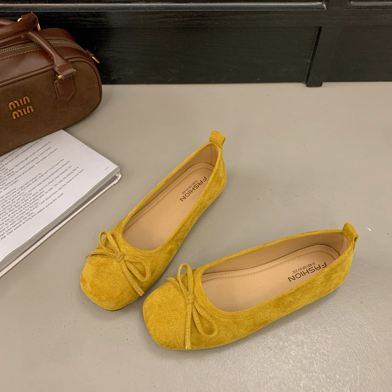 Damen Ballerinas Bequem Ledersohle Zierliche Schleife