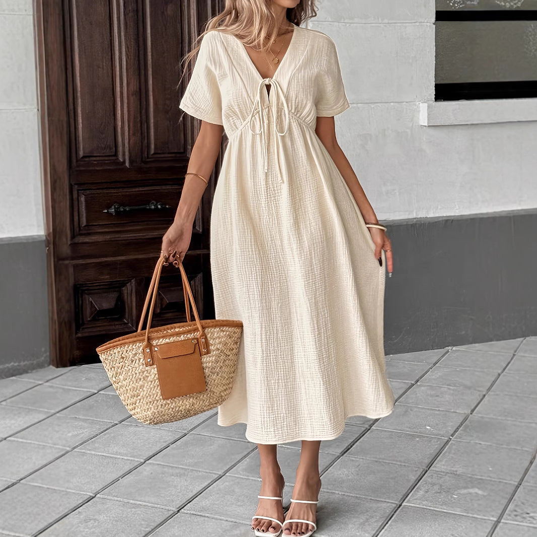 Maxikleid mit Taillenband Sommer Freizeitkleid - BerlinGlamour