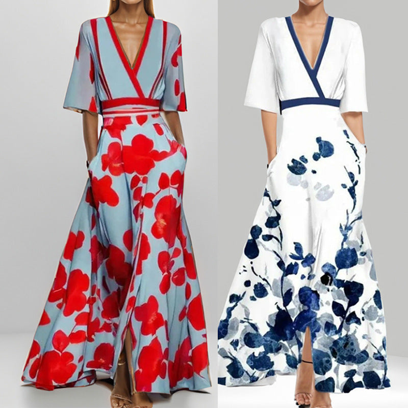 Elegantes Taillenkleid V-Ausschnitt Mit Schößchen - BerlinGlamour