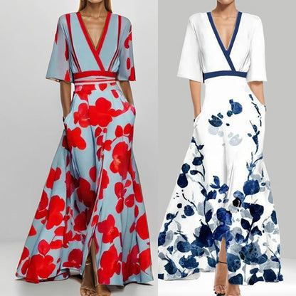 Elegantes Taillenkleid V-Ausschnitt Mit Schößchen - BerlinGlamour