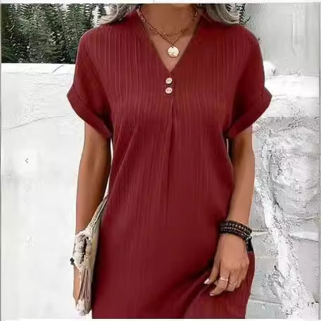 Kurzarm Kleid Damen Sommerkleid Knopfleiste Modern