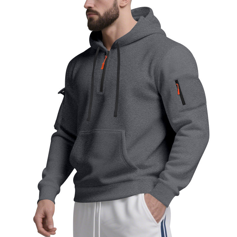 Herren Funktions-Hoodie mit halbem Reißverschluss und praktischen Taschen BerlinGlamour.