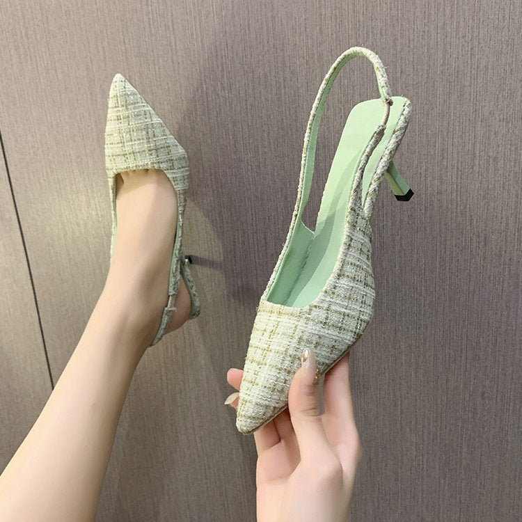 Damen Slingback Pumps Hochhackig Stoffmix Elegant - BerlinGlamour