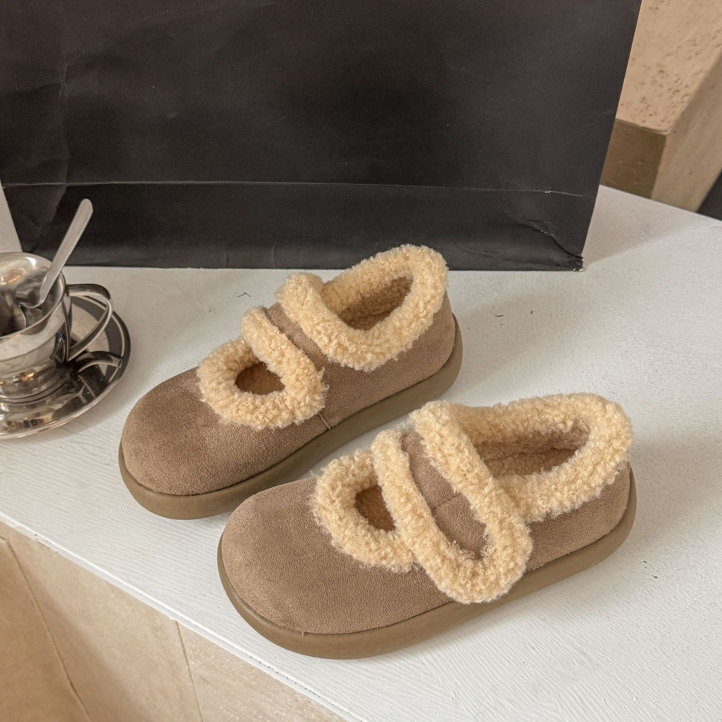 Damen Hausschuhe Warm Kuschelig mit Verstellbarem Riemen