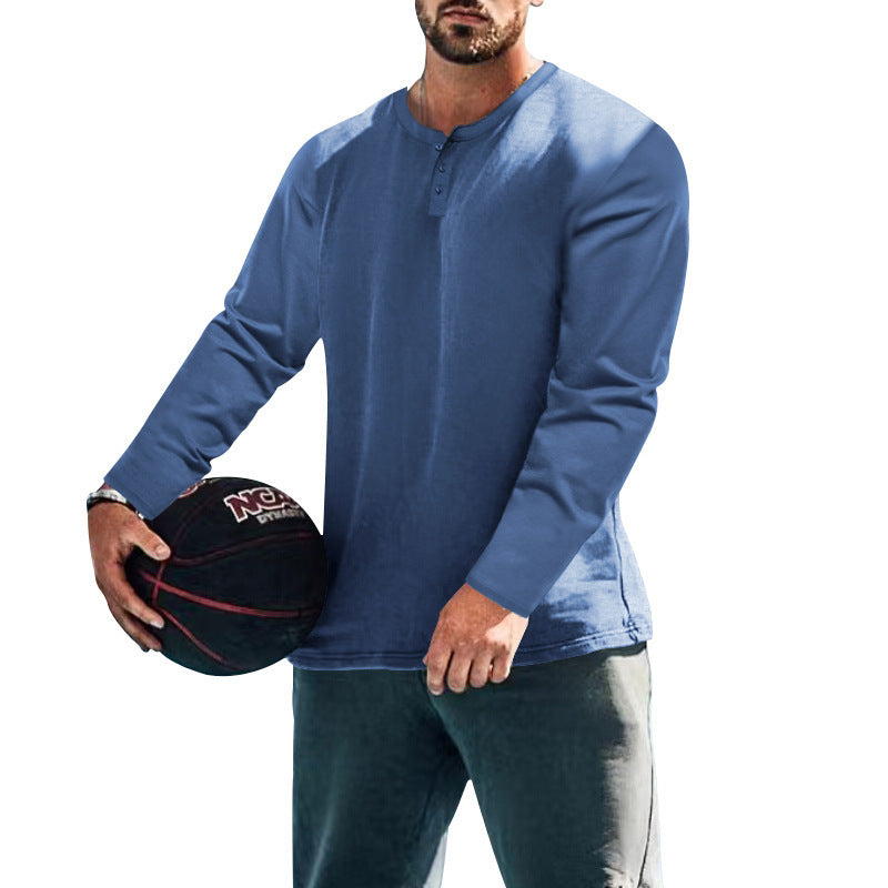 Herren T-Shirt Langarm Knopfleiste Elegantes Design