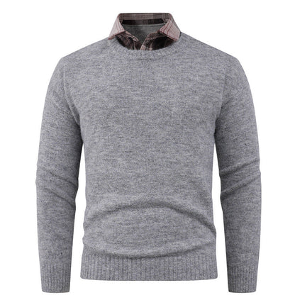 Herren Pullover Rundhals Fein mit Hemdkragen Modern