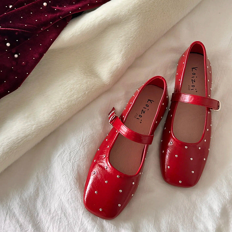 Damen Ballerinas mit Glitzerriemen und modischem Schnalle