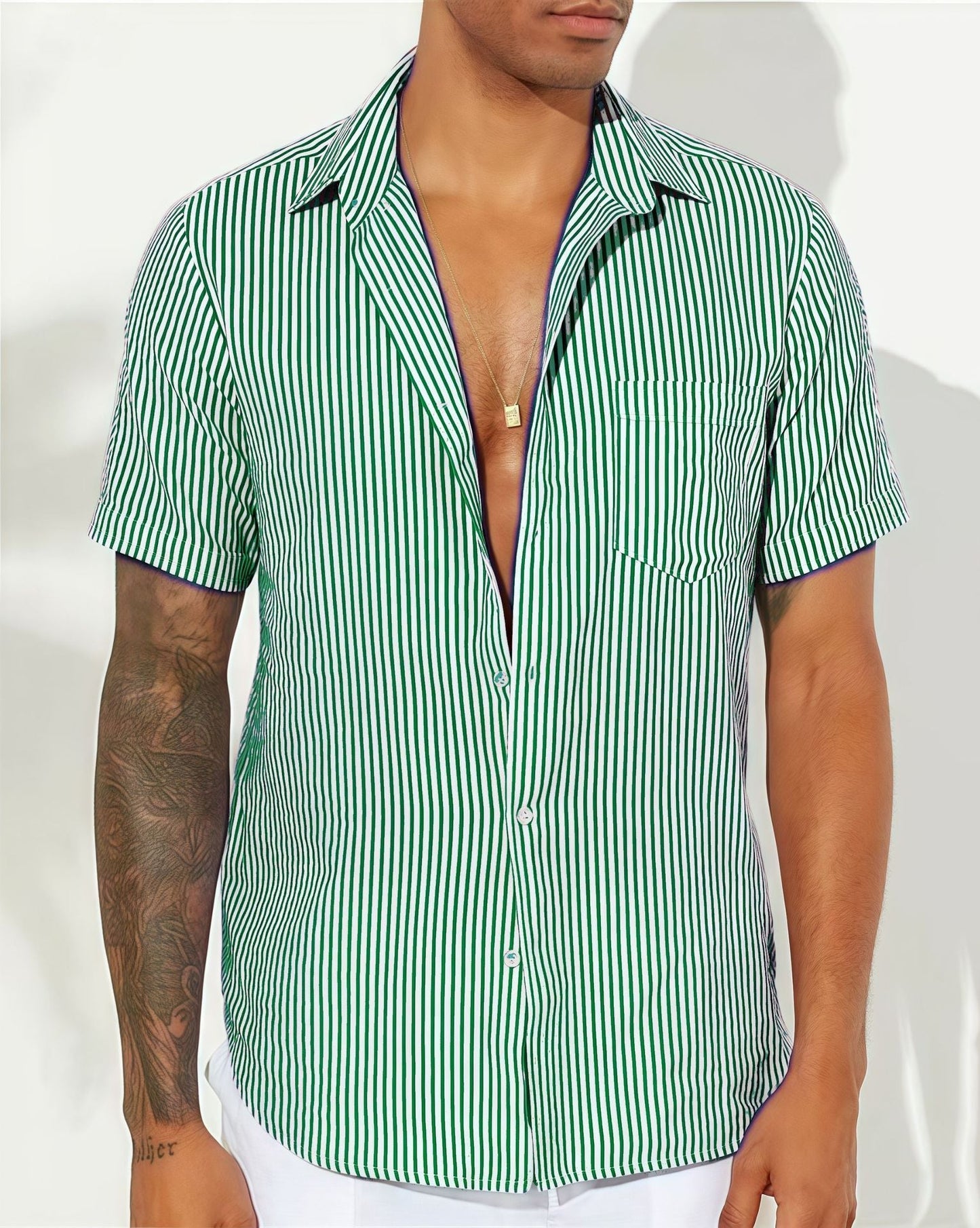 Herren Hemd Kurzarm Streifen Button Down Sommer
