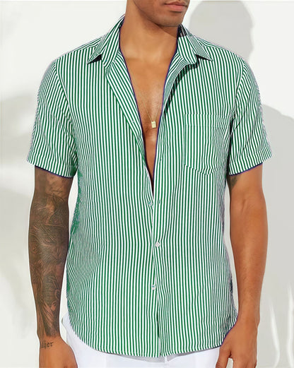 Herren Hemd Kurzarm Streifen Button Down Sommer