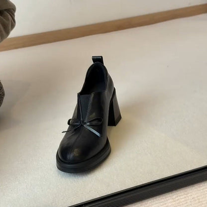 Damen Schuhe Schnürstiefelette mit Schleife und Blockabsatz