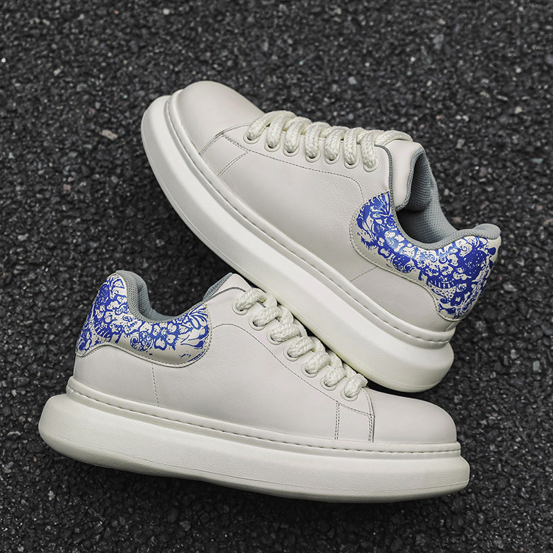 Damen Sneaker Leder Bequem Dicke Sohle Modisch