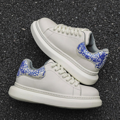 Damen Sneaker Leder Bequem Dicke Sohle Modisch