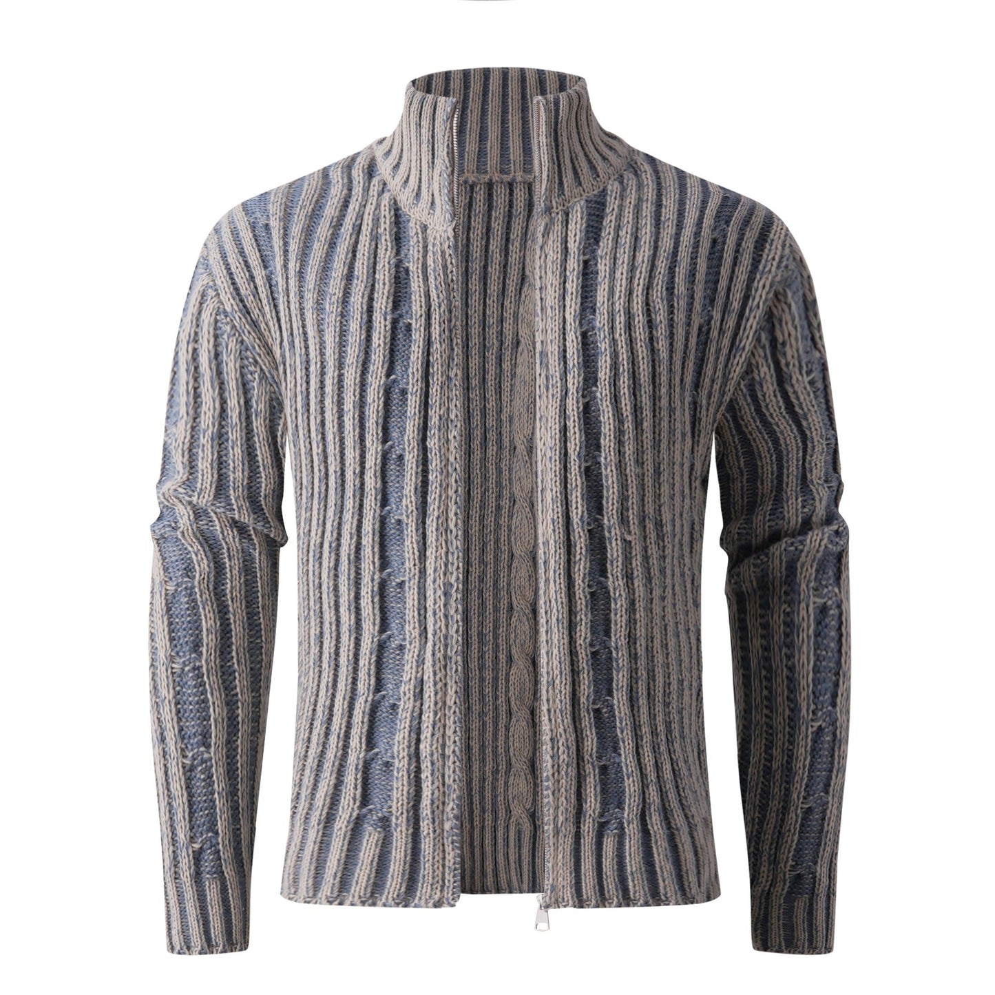 Herren Strickjacke Hochkragen Zopfmuster Elegant