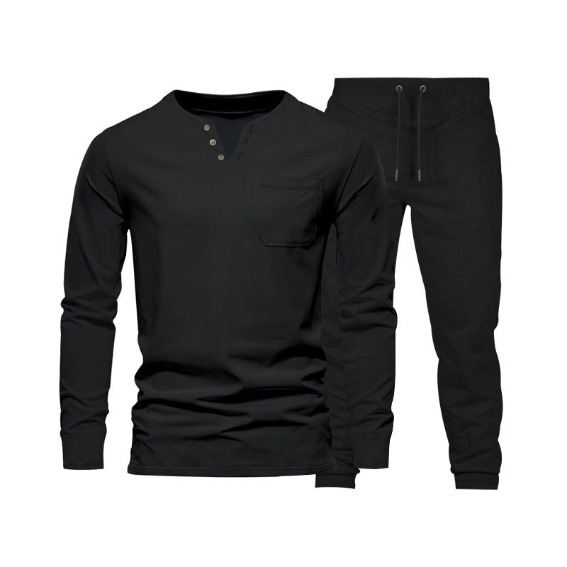 Herren Langarm-Henley-Set Bequeme Jogginghose Sportlich