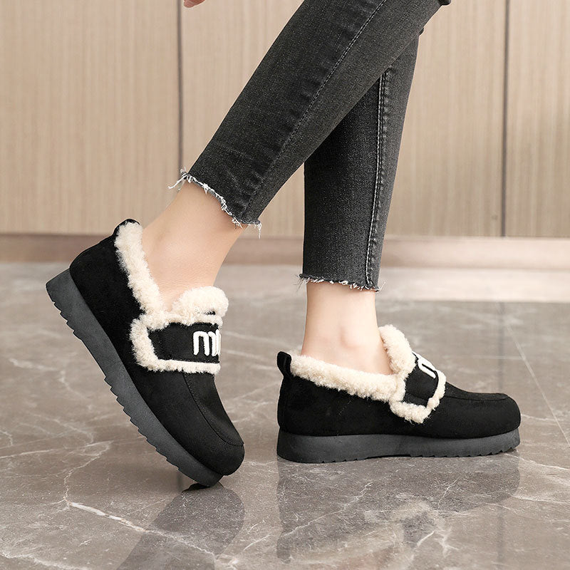 Damen Sneaker Plüsch Bequem Veloursleder Schwarz